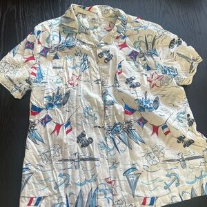 J. Crew Nautical Print Casual Shirt - Blue, Red, White